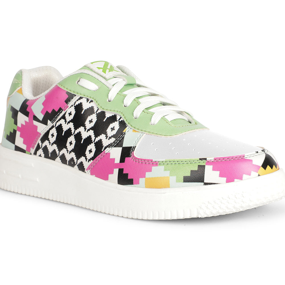 Leap7x Lacing White Himalayan Handloom Printed Casual Sneakers For Women MJH-L7 By Liberty