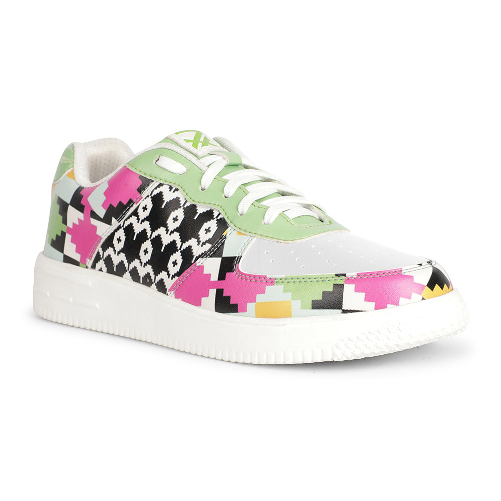 Leap7x Lacing White Himalayan Handloom Printed Casual Sneakers For Women MJH-L7 By Liberty