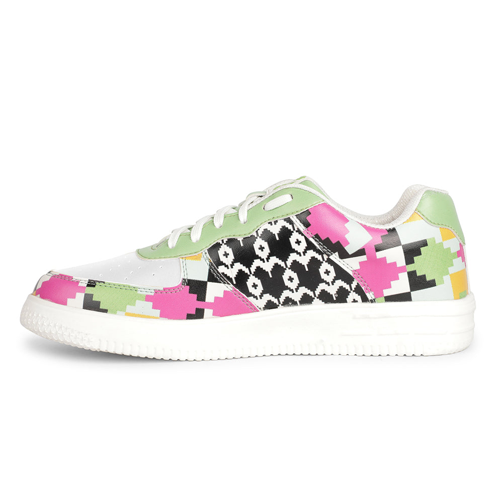 Leap7x Lacing White Himalayan Handloom Printed Casual Sneakers For Women MJH-L7 By Liberty