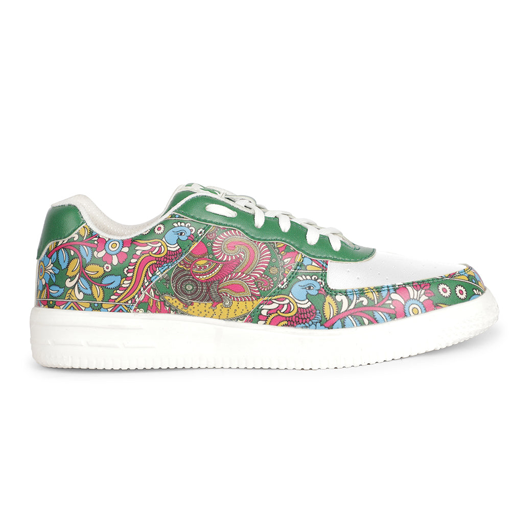 Leap7x Lacing White Kalamkari Printed Casual Sneakers For Women MJH-L6 By Liberty