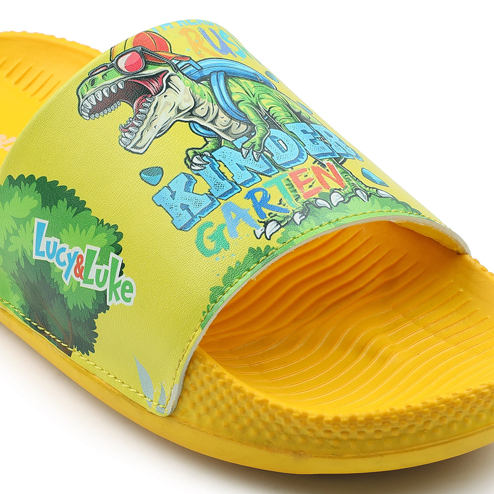 Lucy & Luke Casual Yellow Printed Slides For Kids CONNER-2E 