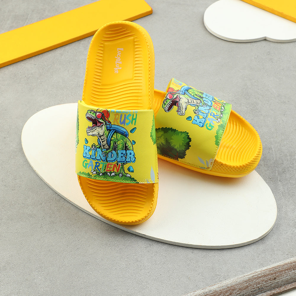 Lucy & Luke Casual Yellow Printed Slides For Kids CONNER-2E 