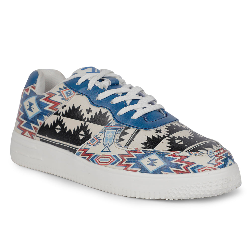 Leap7x Lacing White Himalayan Handloom Printed Casual Sneakers For Women MJH-L9 By Liberty