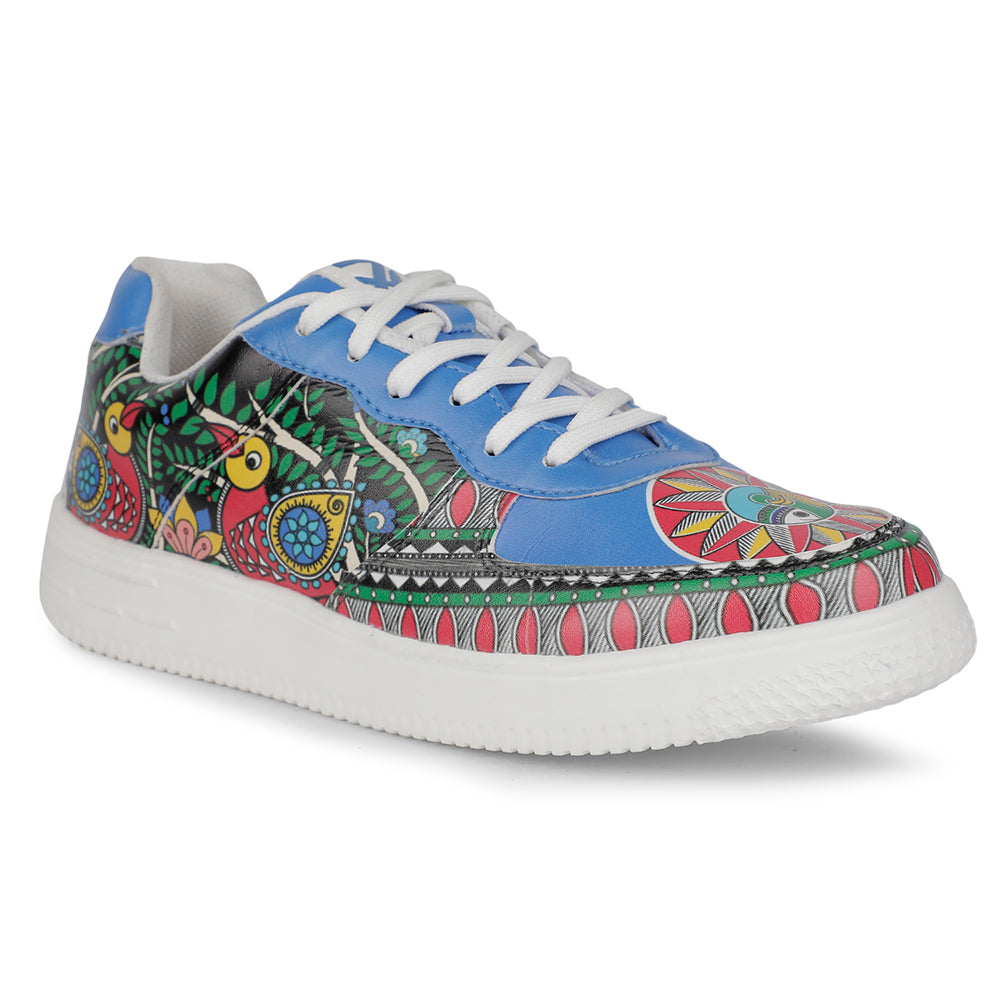 Leap7x Lacing White Madhubani Art Printed Casual Sneakers For Men MJH-M5 By Liberty