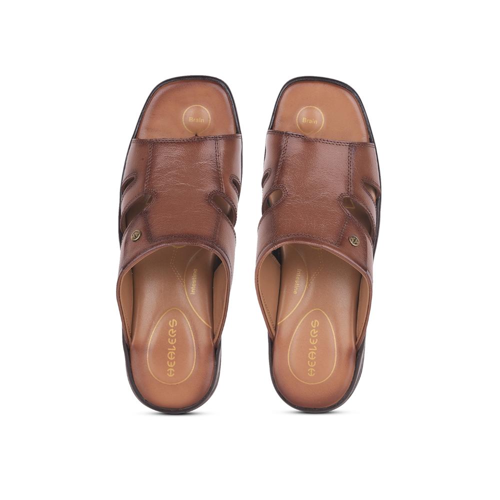 Healers Casual Tan Toe Ring Slippers For Men 213-93 By Liberty