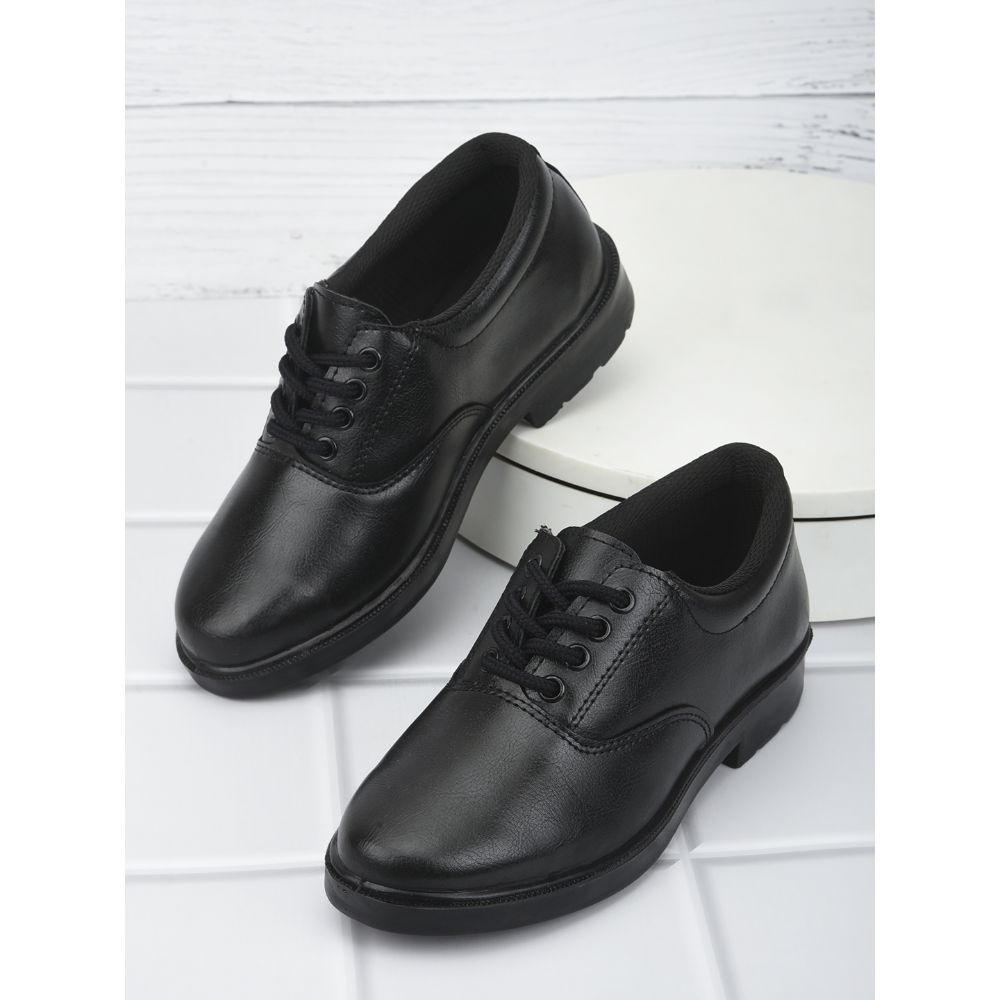 Prefect (Black) Lacing School Shoes For Kids SKOOLBOYPU By Liberty