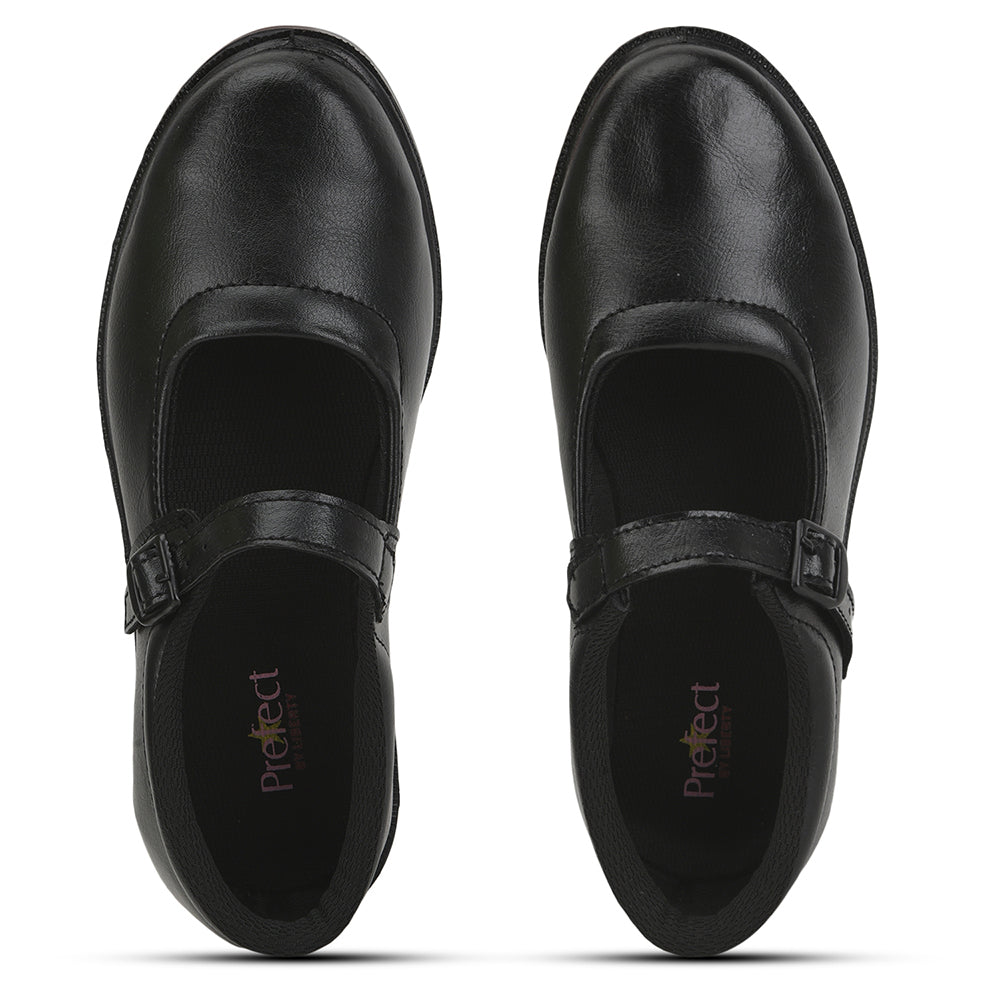 Prefect (Black) Ballerina School Shoes For Kids SKOOLGRLPU By Liberty