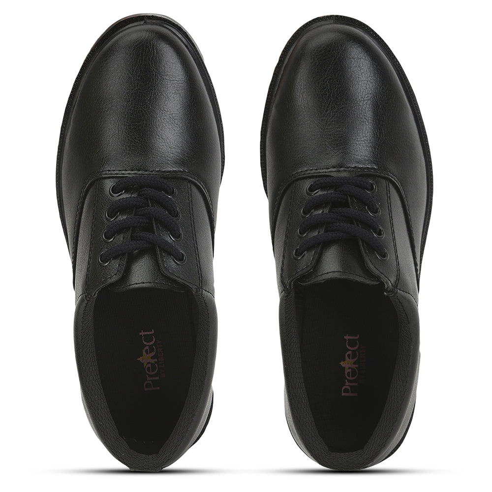 Prefect (Black) Lacing School Shoes For Kids SKOOLBOYPU By Liberty