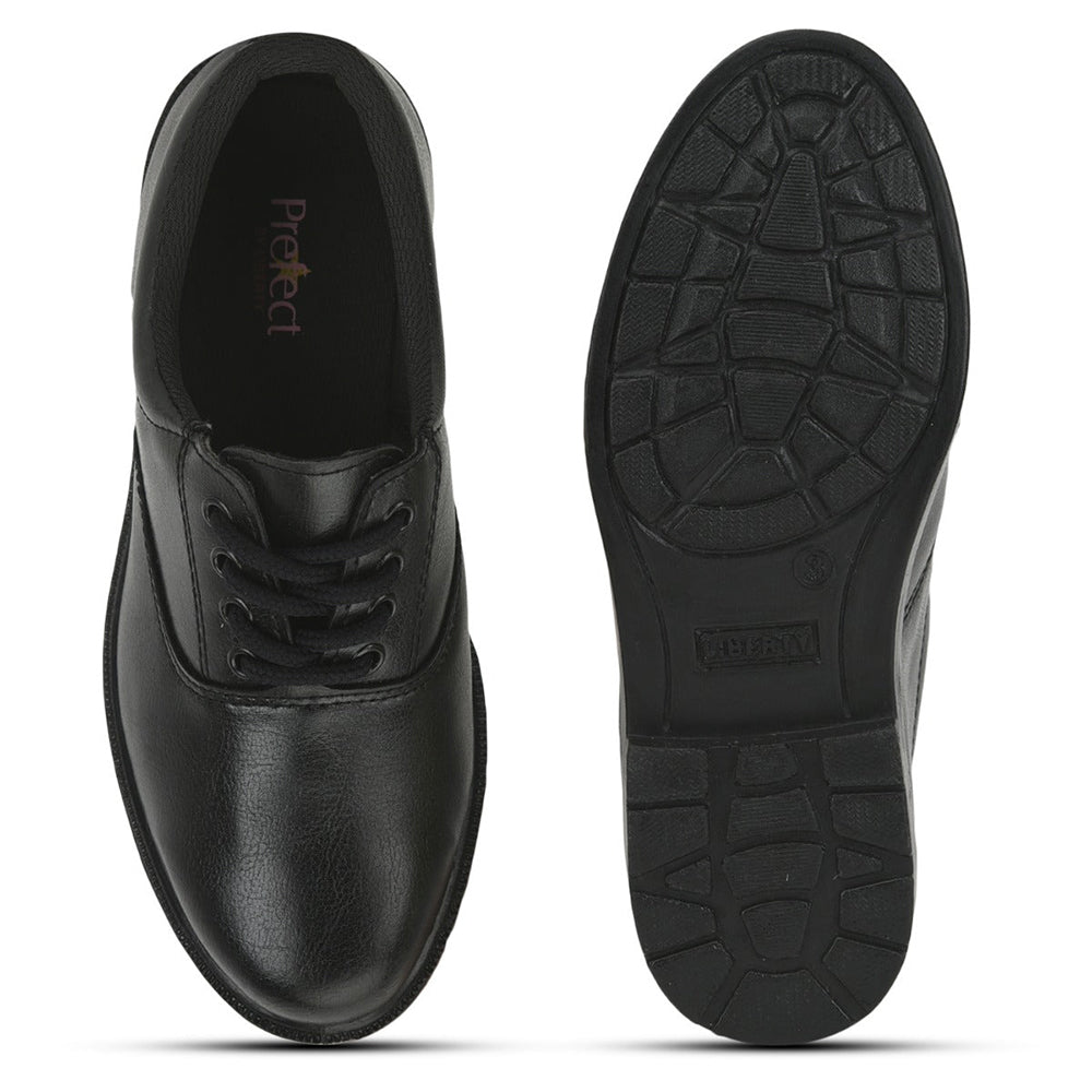 Prefect (Black) Lacing School Shoes For Kids SKOOLBOYPU By Liberty