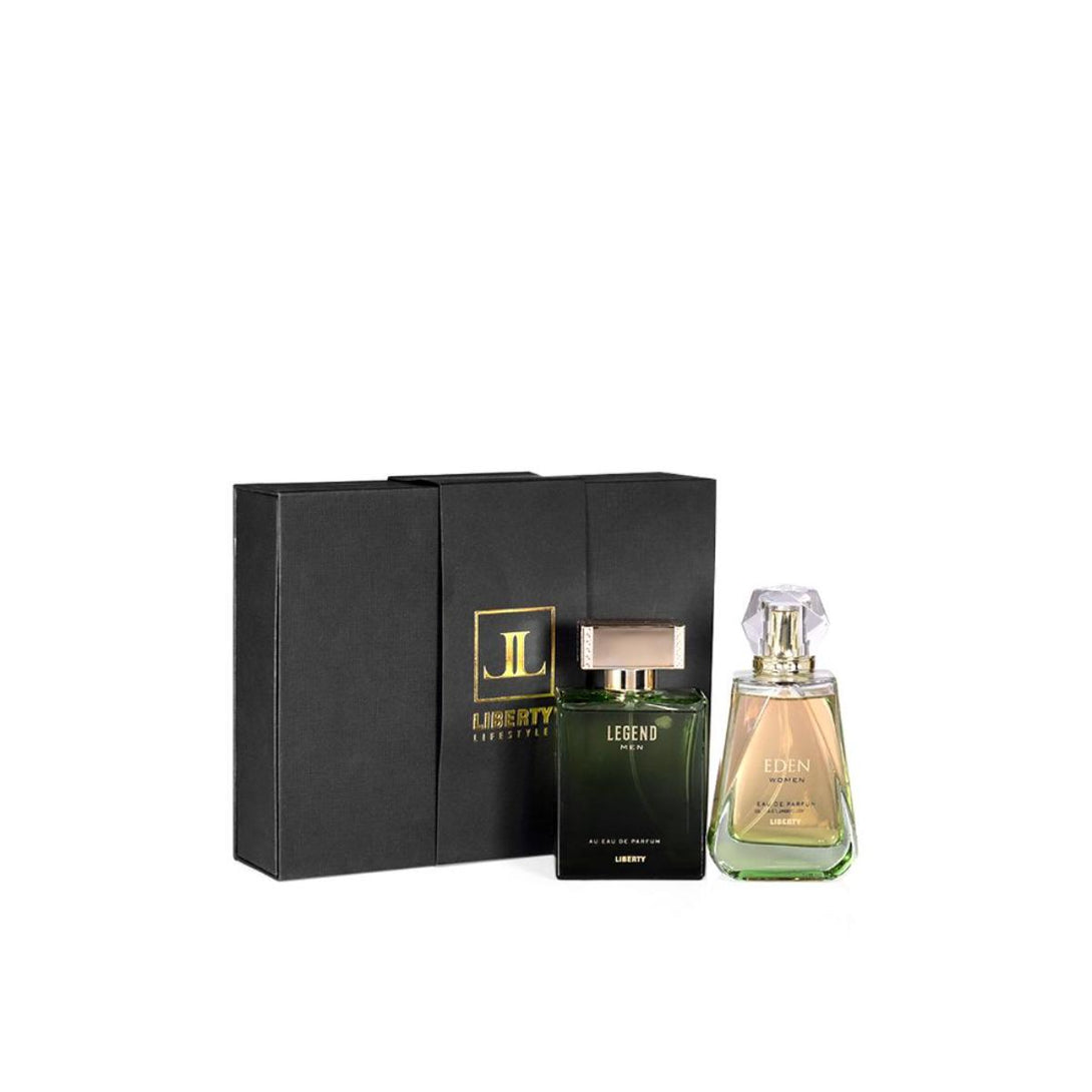 Liberty Luxury Gift Set - Legend for Men, Eden for Women (1ml/3.4Oz each), Eau De Parfum (EDP), Crafted in France, Long Lasting Smell.