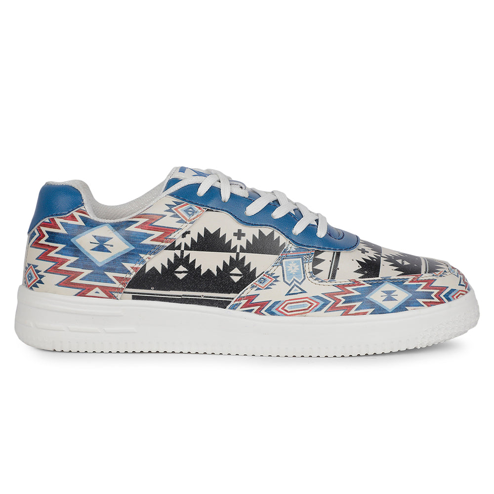 Leap7x Lacing White Himalayan Handloom Printed Casual Sneakers For Women MJH-L9 By Liberty