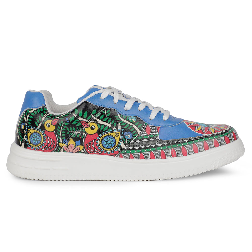 Leap7x Lacing White Madhubani Art Printed Casual Sneakers For Men MJH-M5 By Liberty