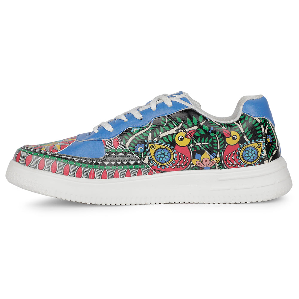 Leap7x Lacing White Madhubani Art Printed Casual Sneakers For Men MJH-M5 By Liberty