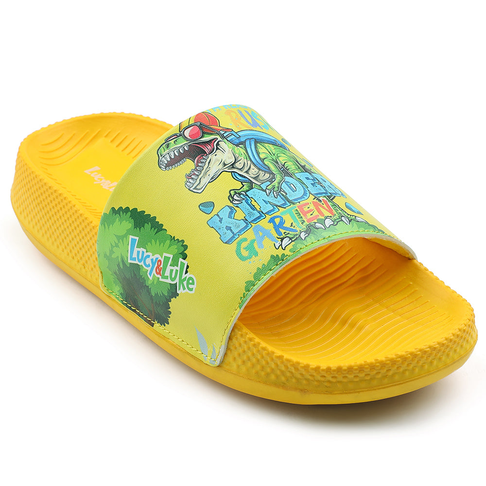 Lucy & Luke Casual Yellow Printed Slides For Kids CONNER-2E 