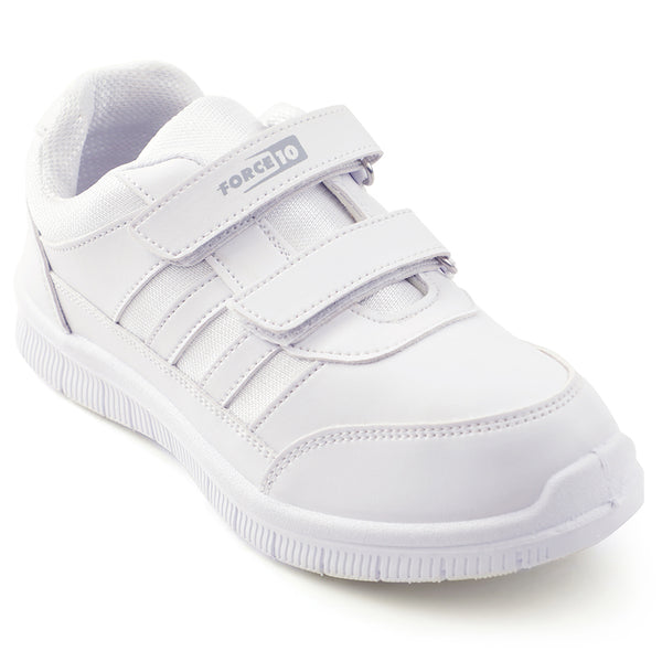 Force 10 White Uniform Velcro School Shoe For Kids GOLA-03 By Liberty