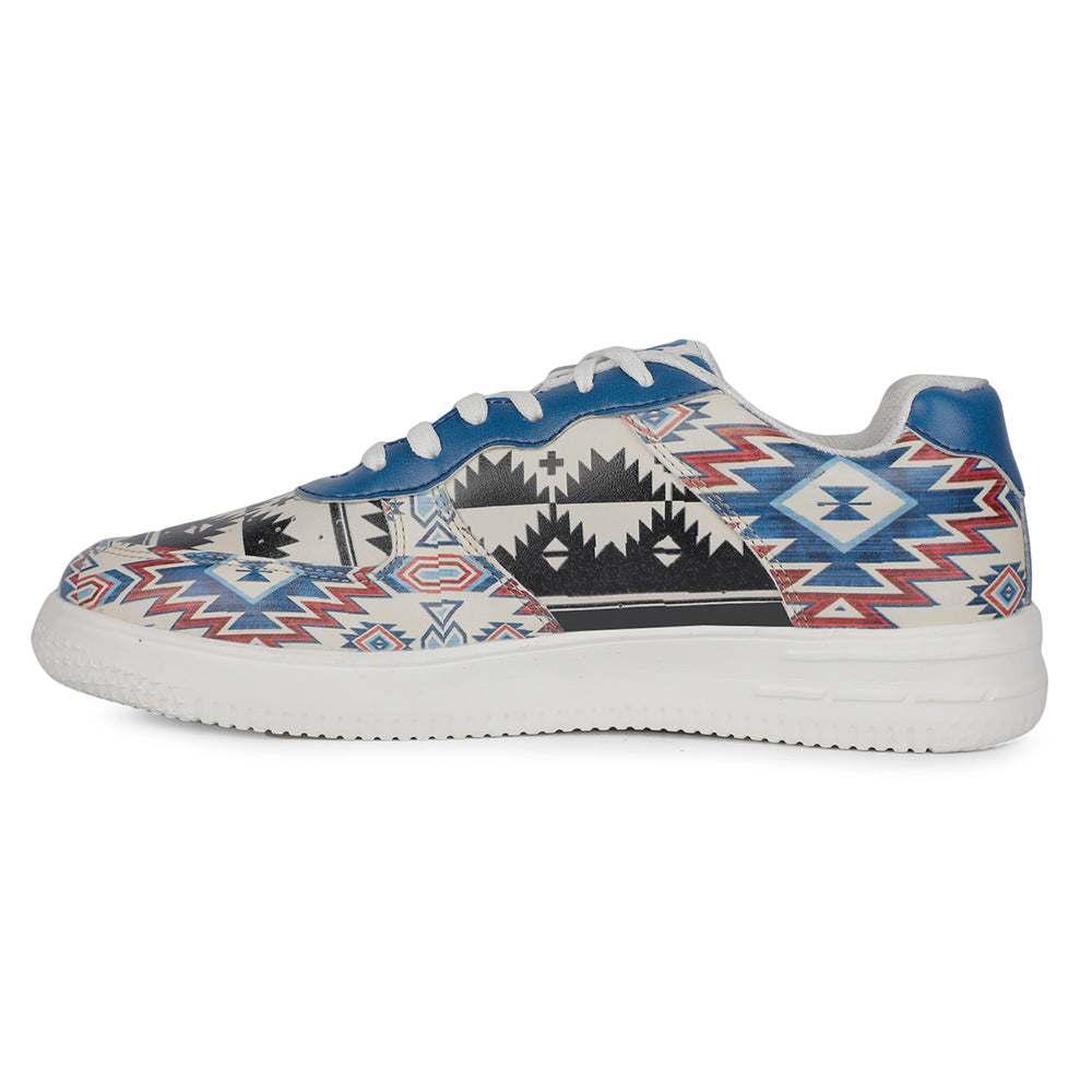 Leap7x Lacing White Printed Himalayan Handloom Casual Sneakers For Men MJH-M4 By Liberty