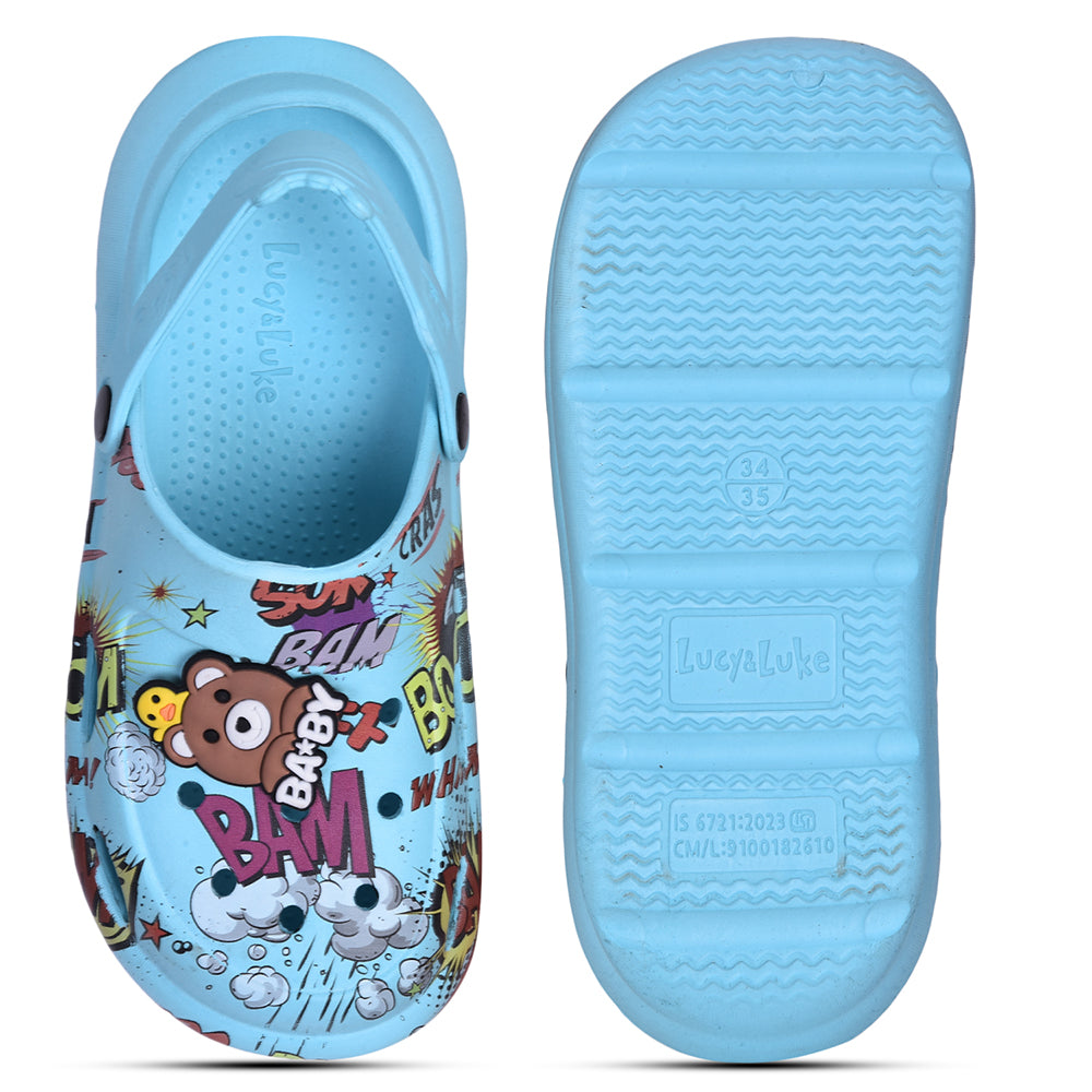 Lucy & Luke Sky Blue Casual Sling Back Clogs For Kids ALEX-1E By Liberty