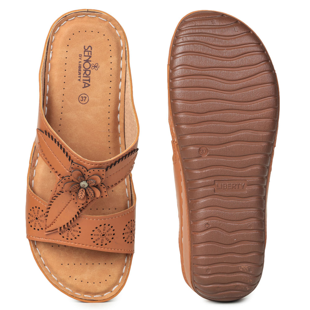 Senorita Fashion (Tan) Slippers For Women LAF-755 By Liberty