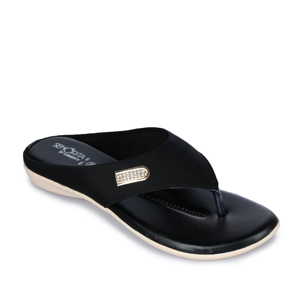 Senorita Casual (Black) Slippers For Women MK-9 By Liberty