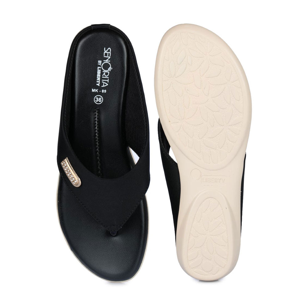 Senorita Casual (Black) Slippers For Women MK-9 By Liberty