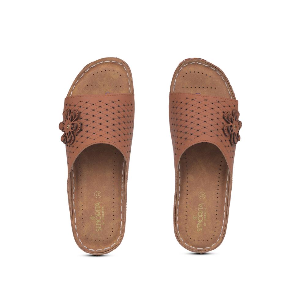 Senorita Casual Tan Slippers For Women MK-234 By Liberty