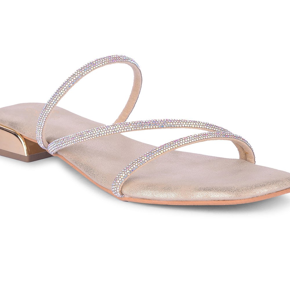 Senorita Golden Flat Sandal For Women AMG-32  By Liberty