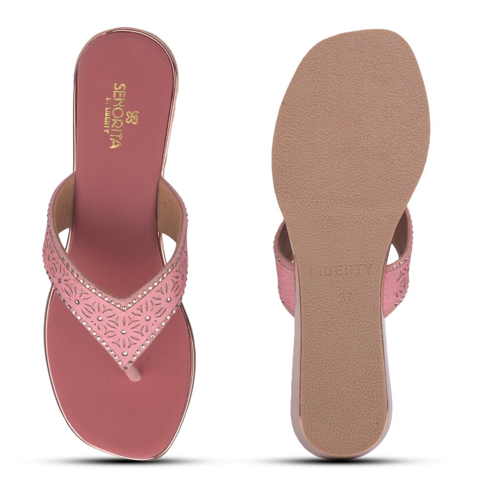 Senorita Casual Peach Flat Slippers For Women STY-49E By Liberty