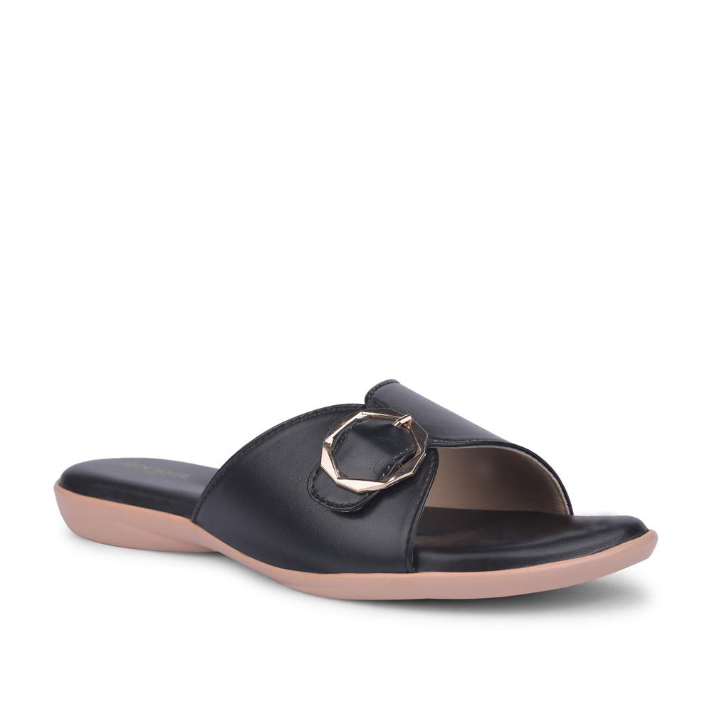 Senorita Formal Black Flat Slippers For Women MK-238E By Liberty