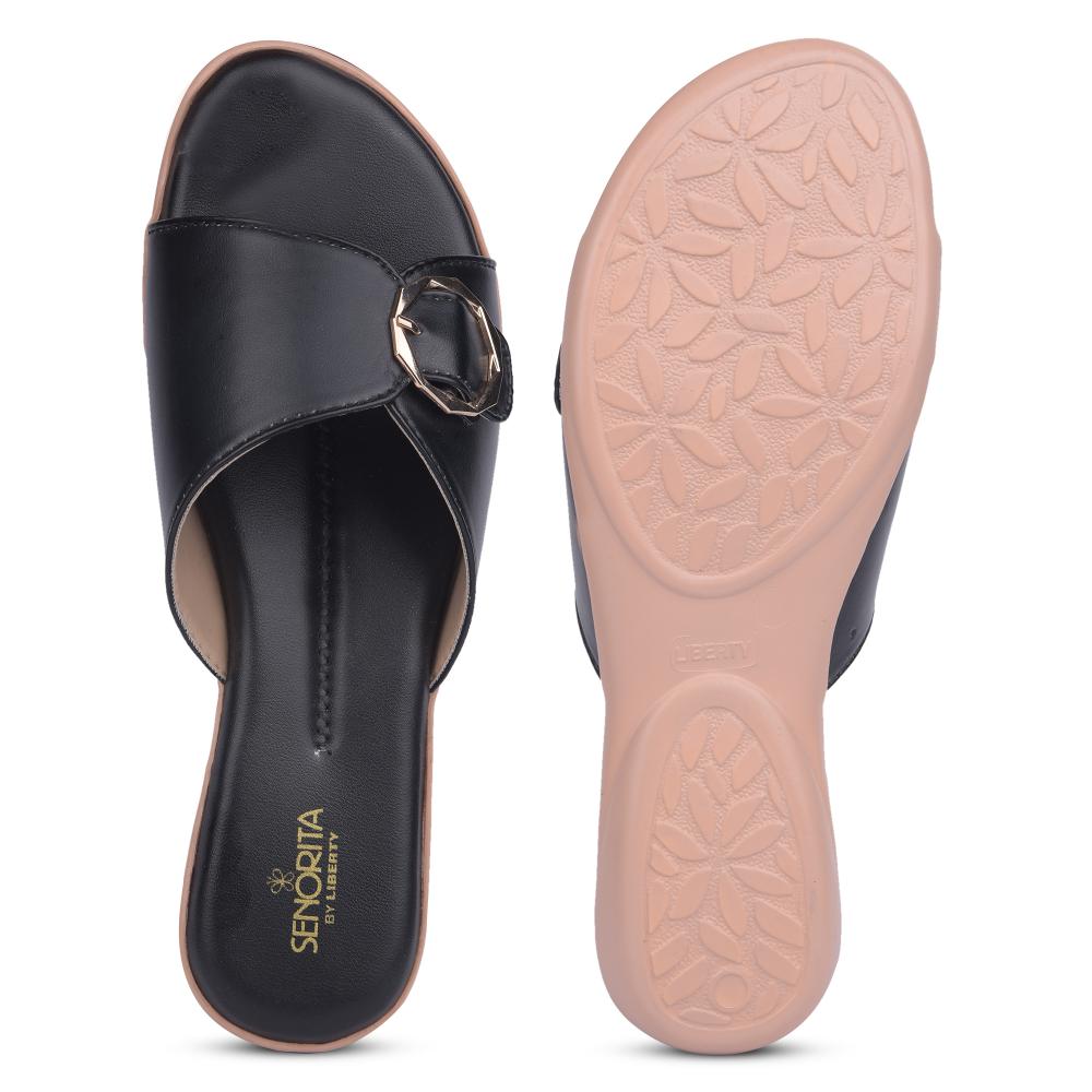 Senorita Formal Black Flat Slippers For Women MK-238E By Liberty