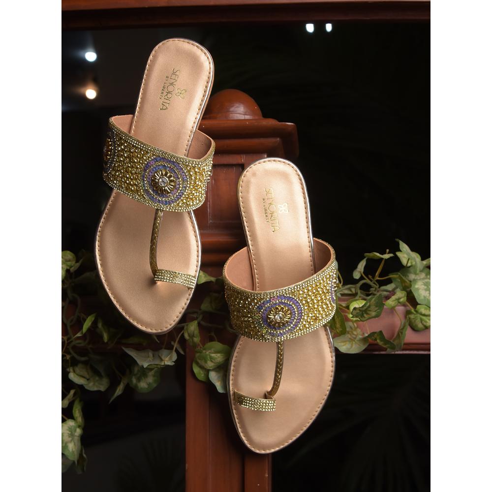 Senorita By Liberty Women STY-87 Golden Ethnic Slippers