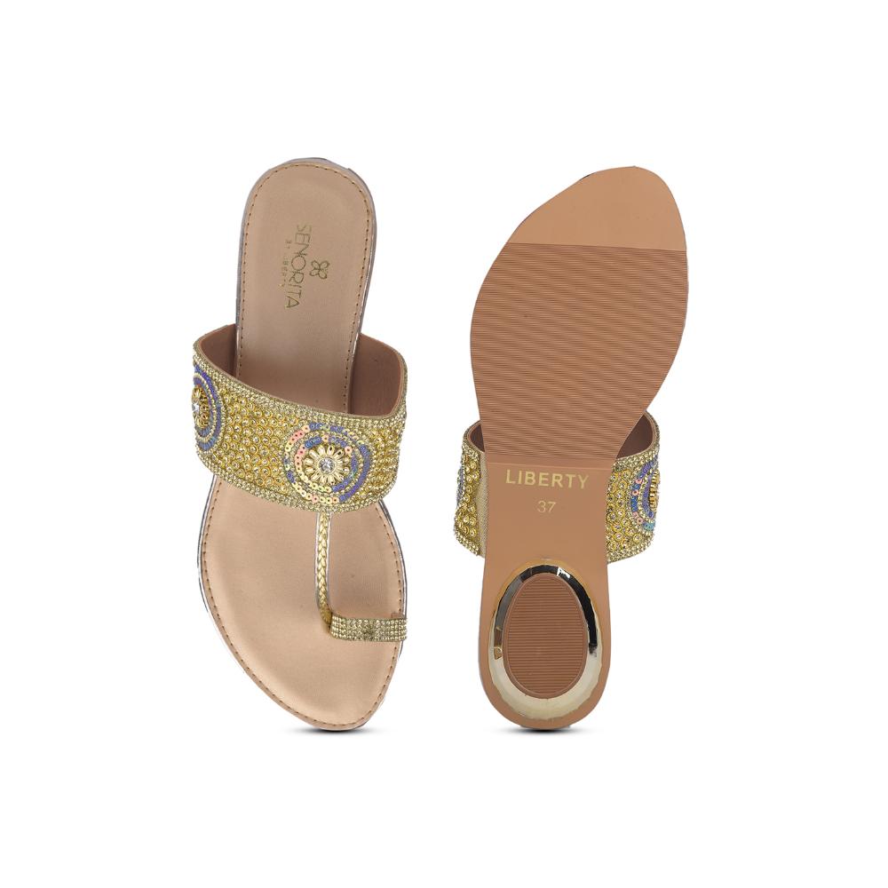 Senorita By Liberty Women STY-87 Golden Ethnic Slippers