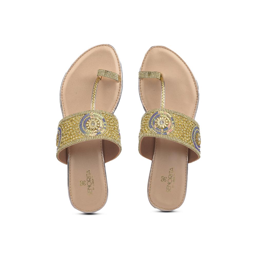 Senorita By Liberty Women STY-87 Golden Ethnic Slippers