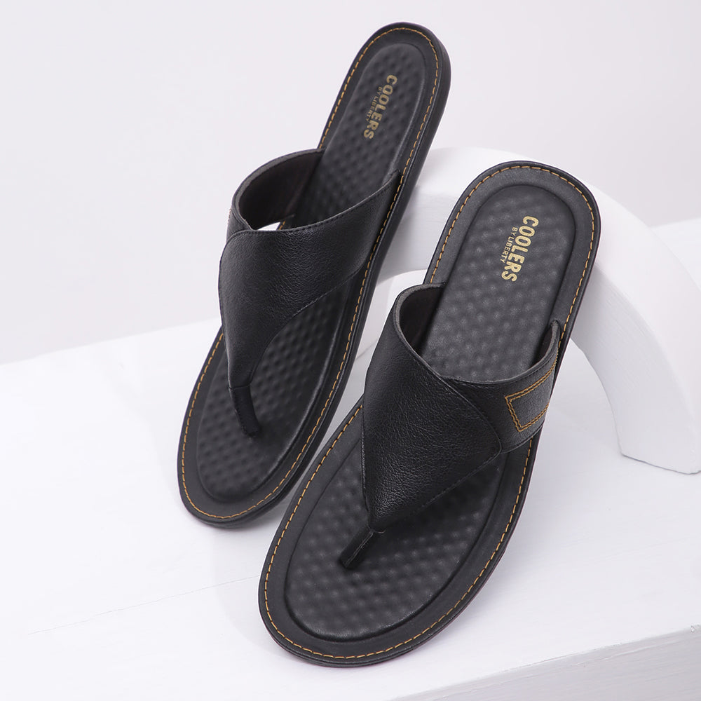 Coolers Casual Black Slippers For Men AVN-15 By Liberty