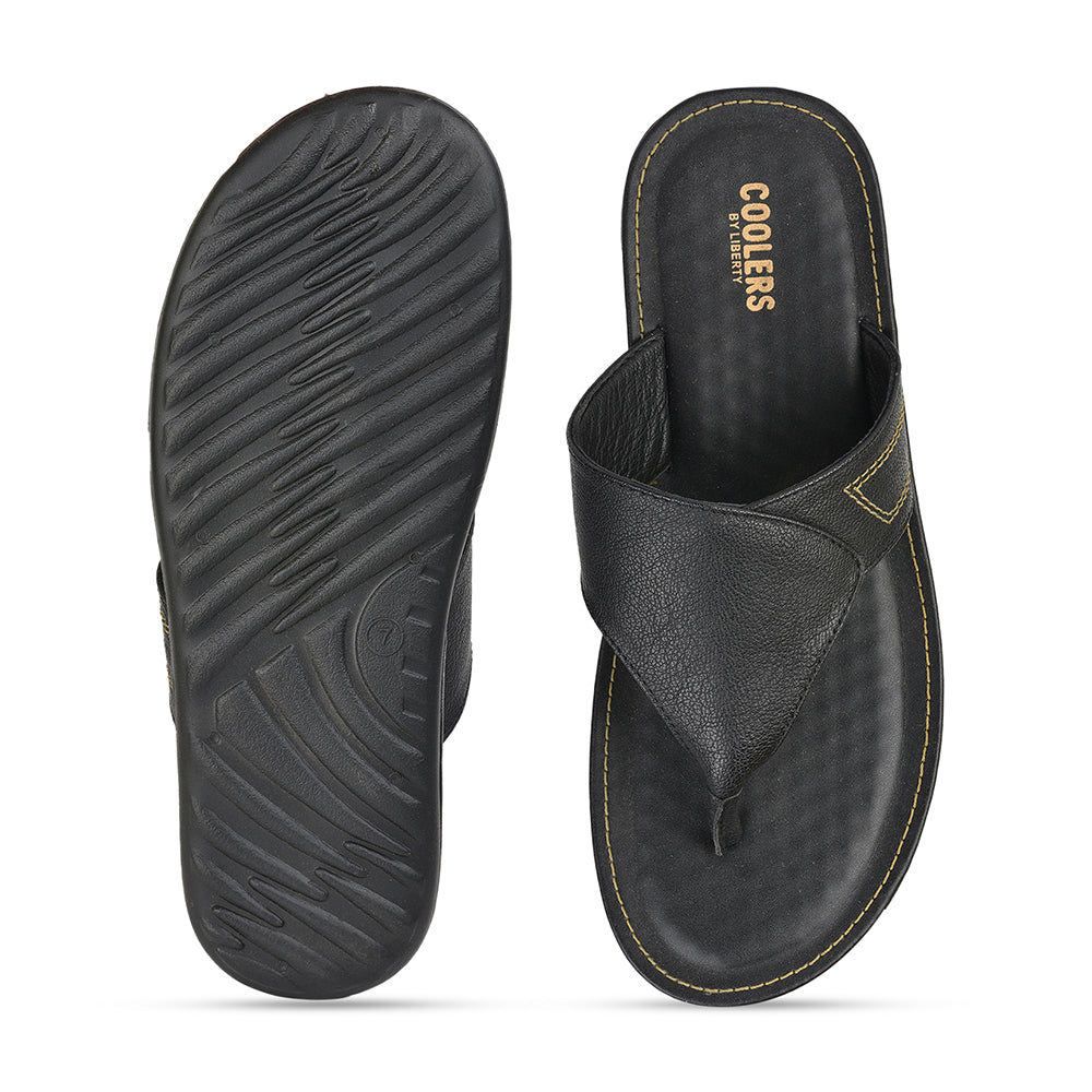 Coolers Casual Black Slippers For Men AVN-15 By Liberty