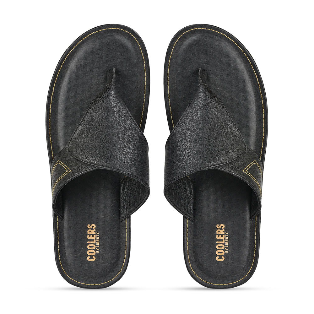 Coolers Casual Black Slippers For Men AVN-15 By Liberty