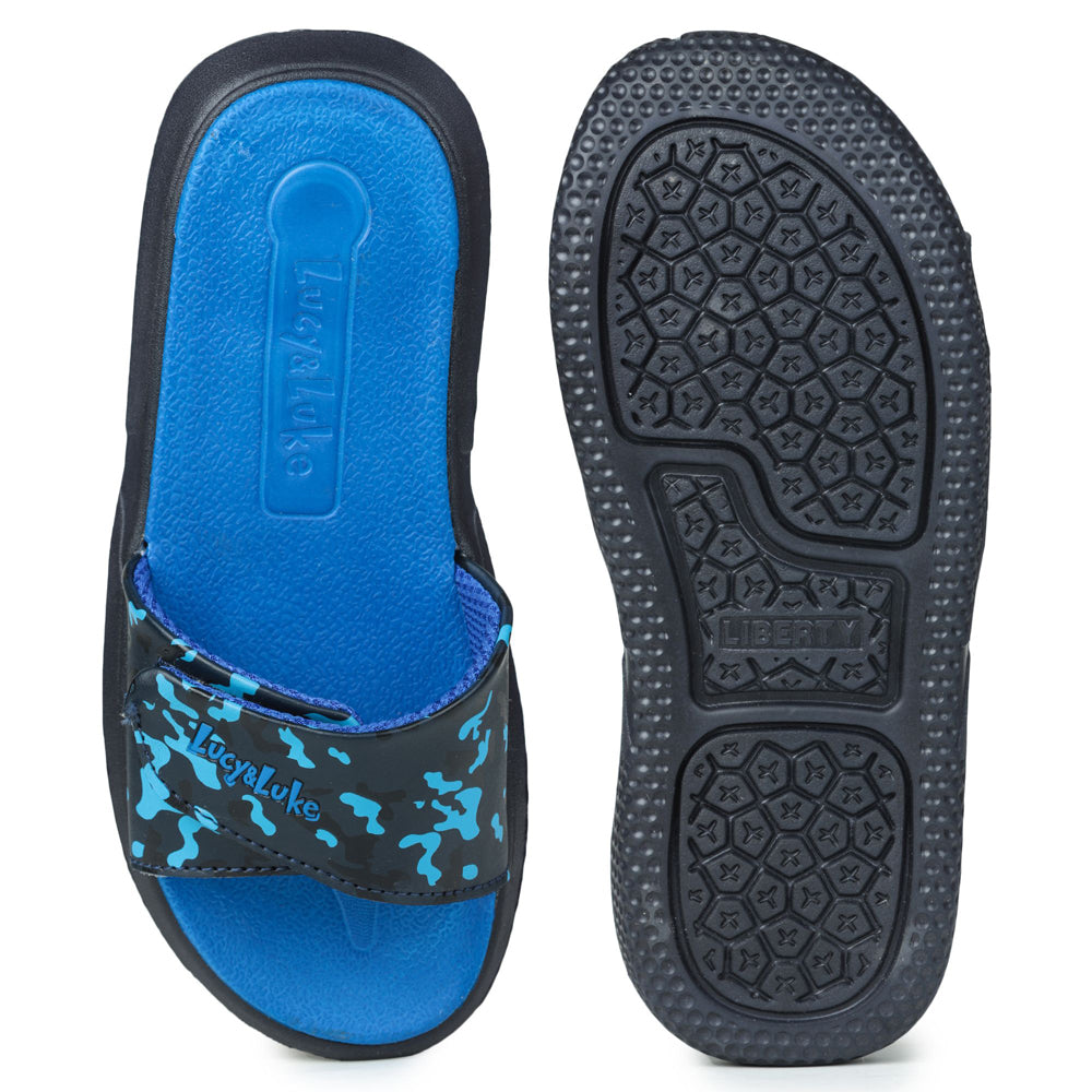 Lucy & Luke Casual Blue Slides For Kids HIPPO-8TD By Liberty