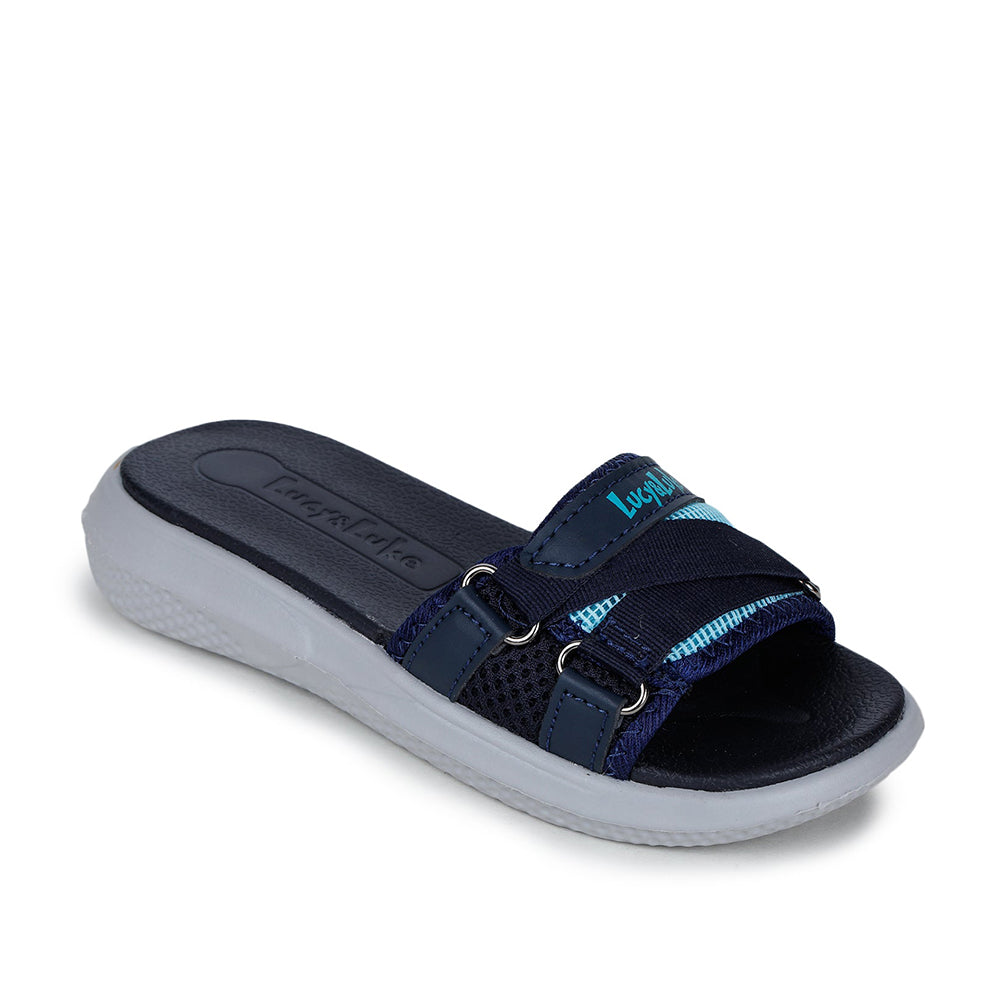 Lucy & Luke Navy Blue Slides For Kids HIPPO-12S By Liberty