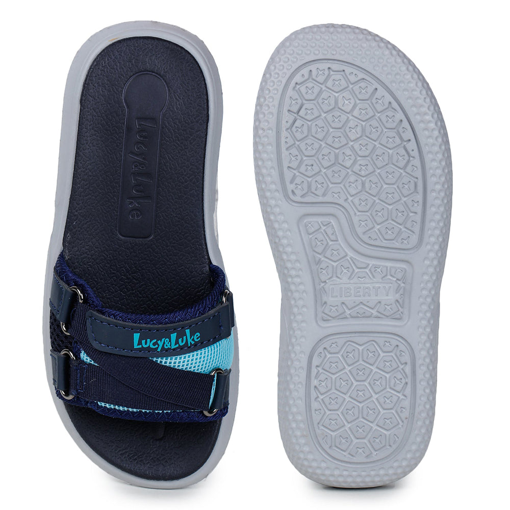 Lucy & Luke Navy Blue Slides For Kids HIPPO-12S By Liberty