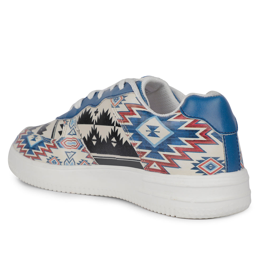 Leap7x Lacing White Printed Himalayan Handloom Casual Sneakers For Men MJH-M4 By Liberty