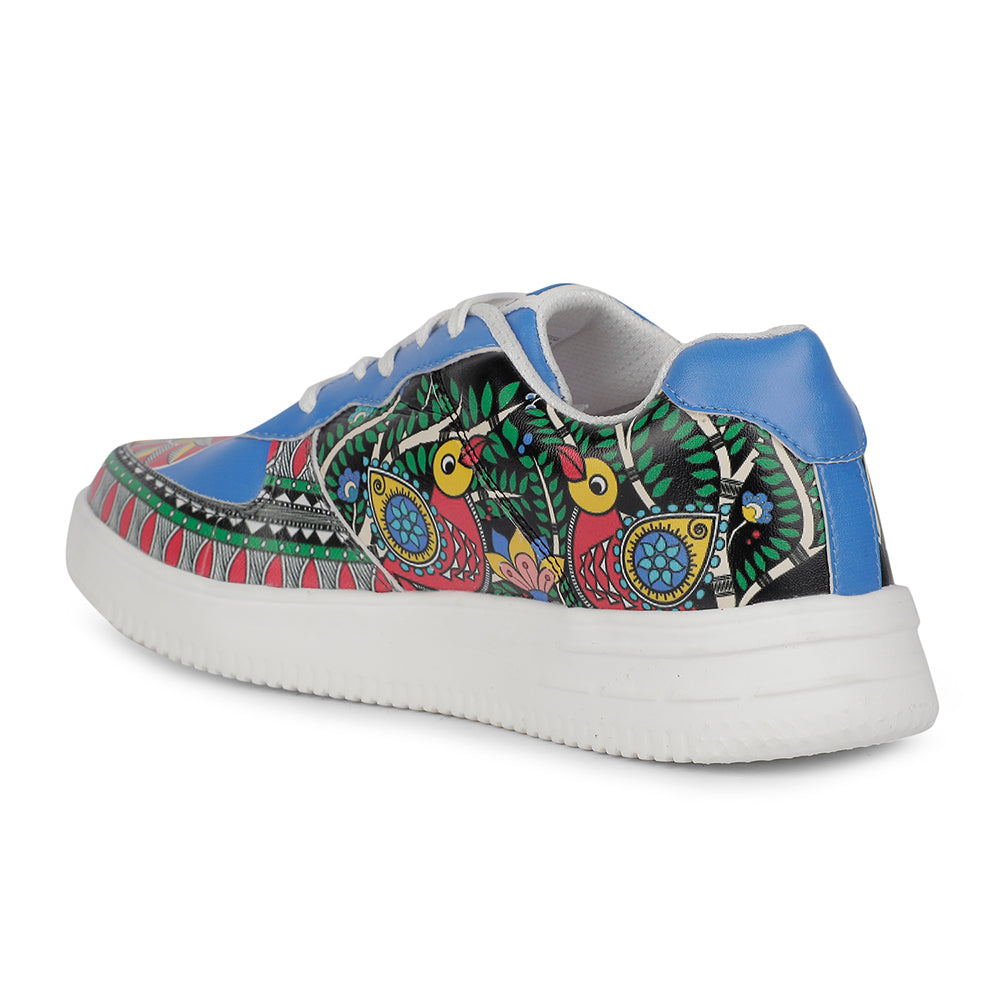 Leap7x Lacing White Madhubani Art Printed Casual Sneakers For Men MJH-M5 By Liberty