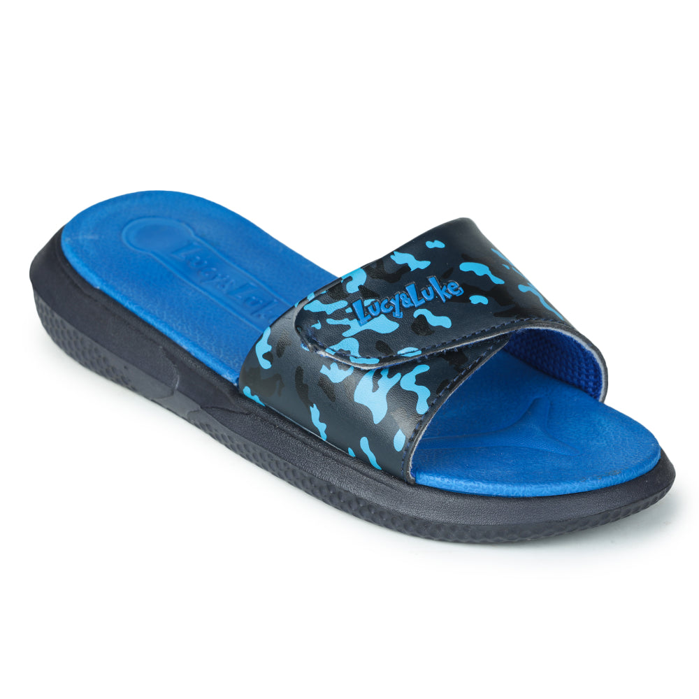 Lucy & Luke Casual Blue Slides For Kids HIPPO-8TD By Liberty