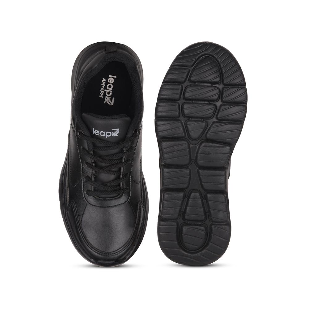 Leap7x Black Lacing Uniform School Shoes For Kids SCHLSTAR-L 