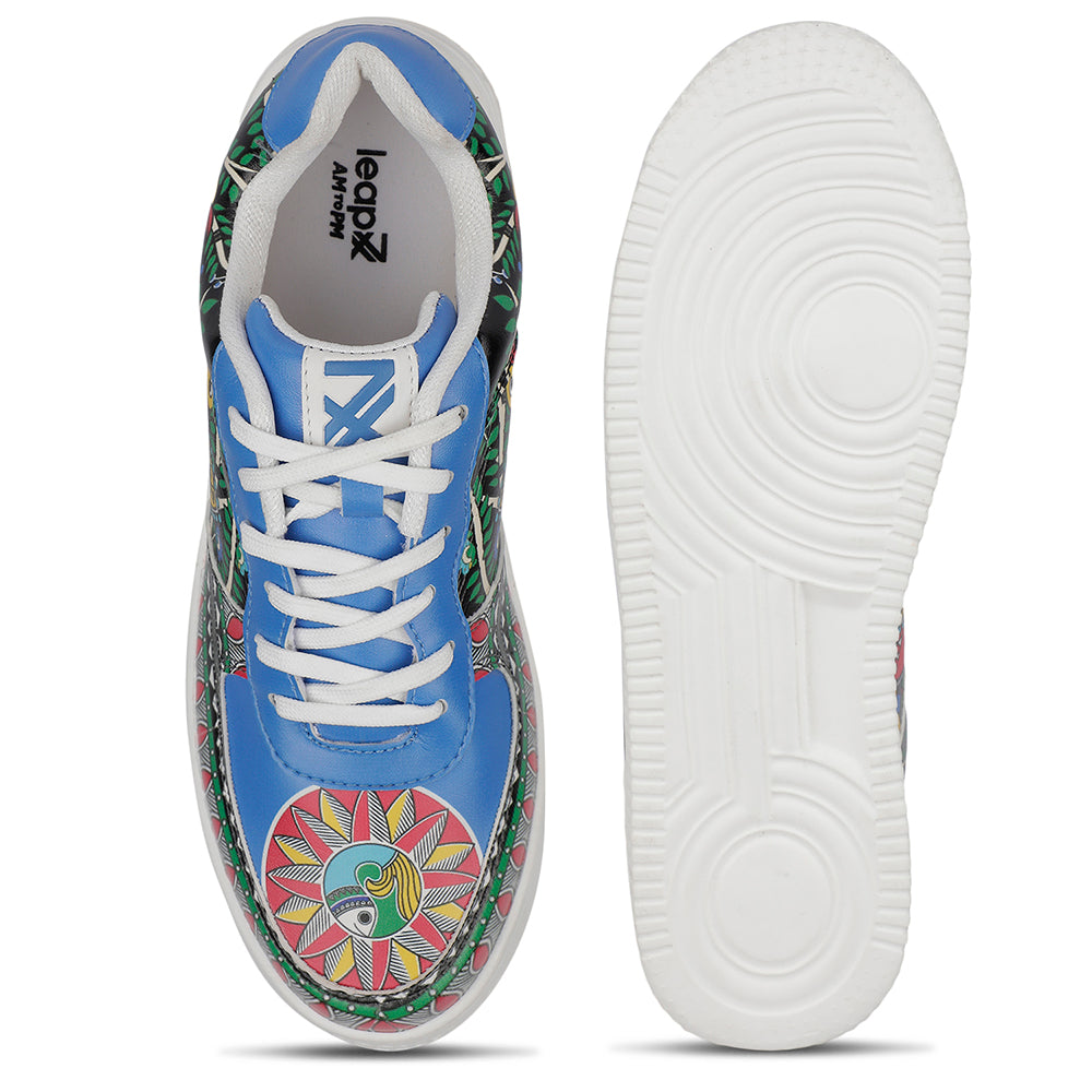 Leap7x Lacing White Madhubani Art Printed Casual Sneakers For Men MJH-M5 By Liberty