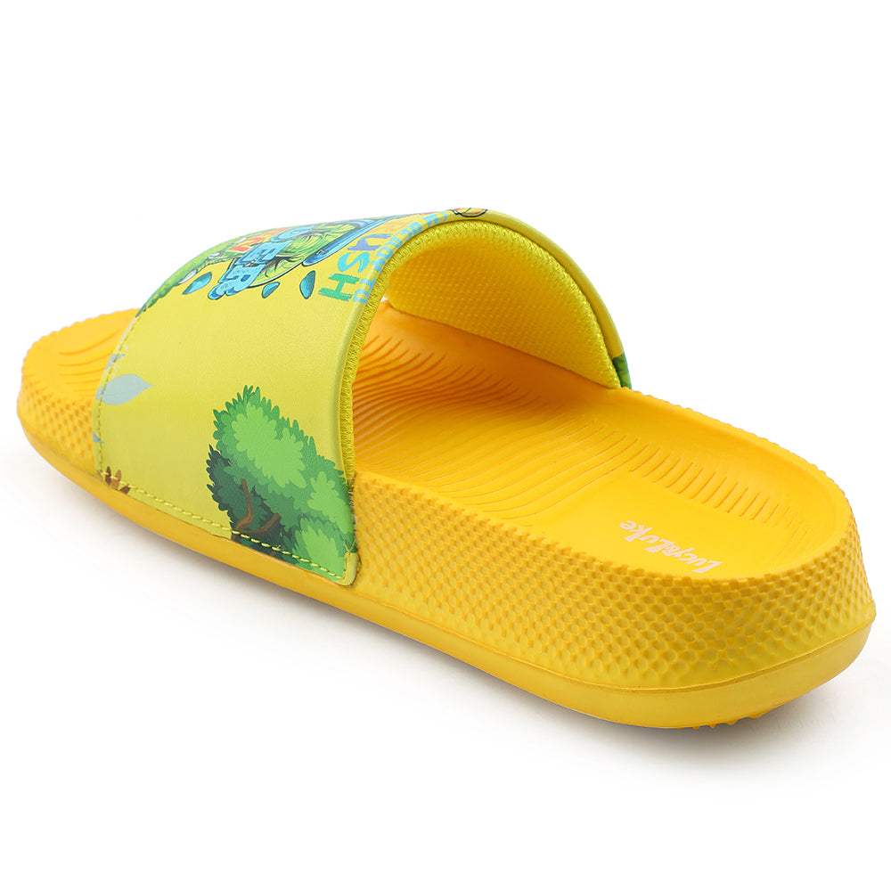 Lucy & Luke Casual Yellow Printed Slides For Kids CONNER-2E 