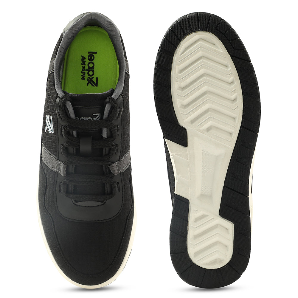 Leap7x Black Sports Lacing Walking Shoes For Men NEXTER-3E 