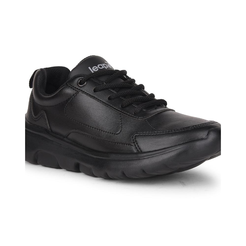 Leap7x Black Lacing Uniform School Shoes For Kids SCHLSTAR-L 