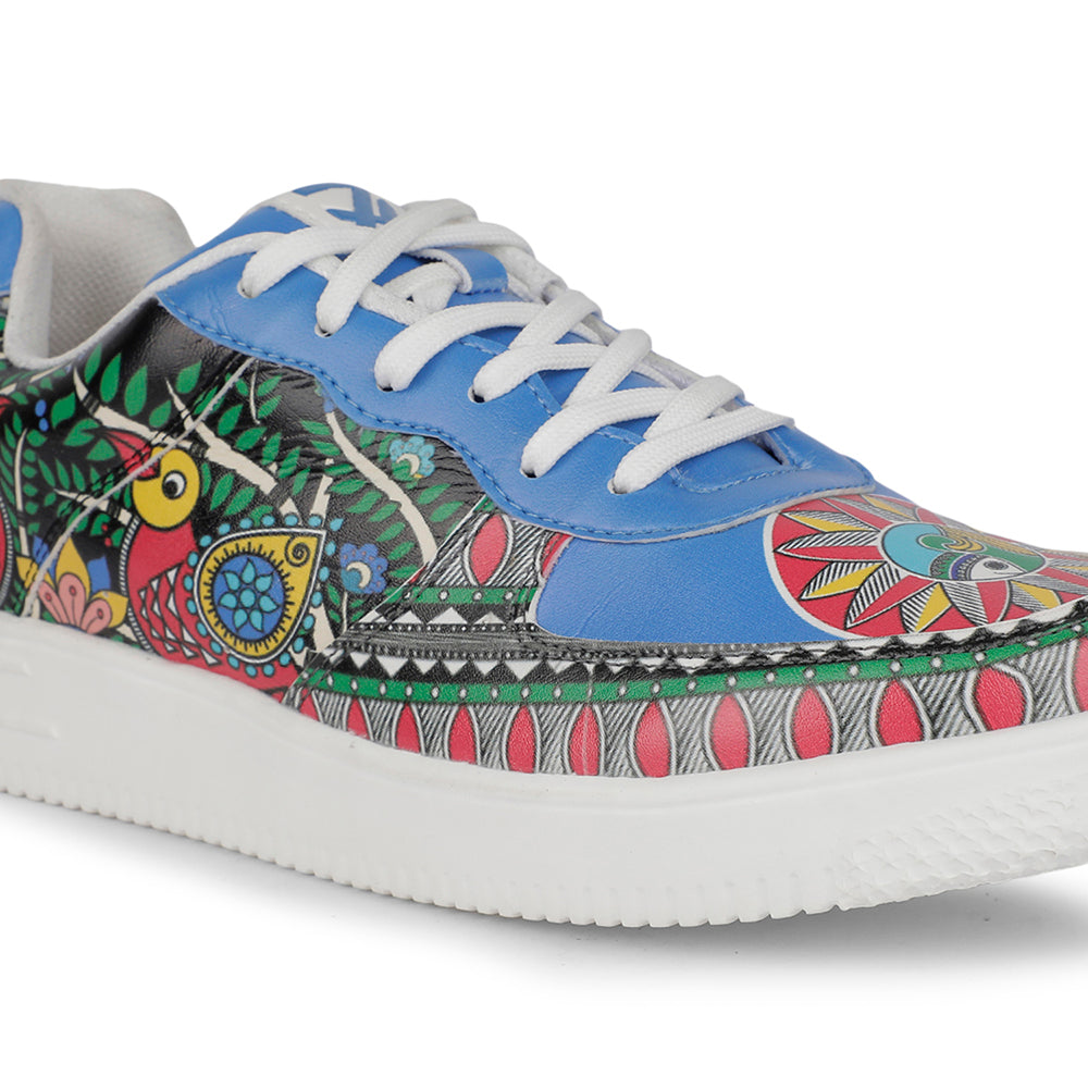 Leap7x Lacing White Madhubani Art Printed Casual Sneakers For Men MJH-M5 By Liberty