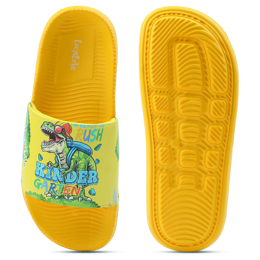 Lucy & Luke Casual Yellow Printed Slides For Kids CONNER-2E 