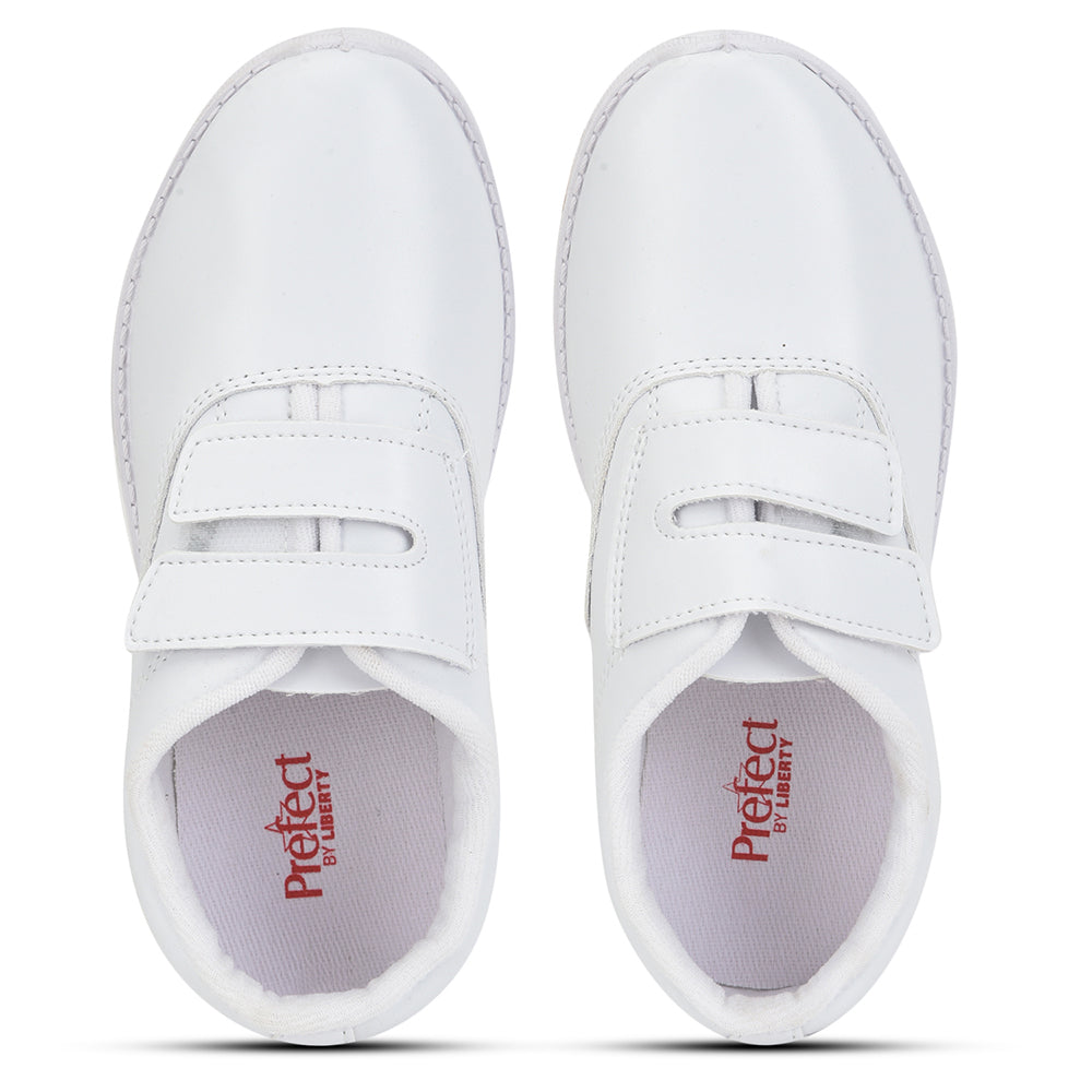 Prefect (White) Velcro School Shoes For Kids S/BOY-V By Liberty