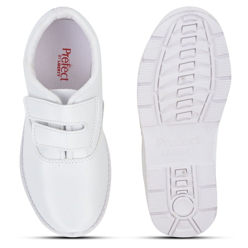 Prefect (White) Velcro School Shoes For Kids S/BOY-V By Liberty